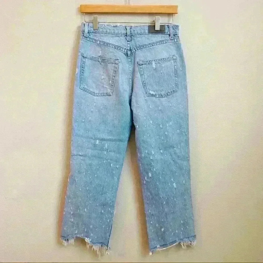 Carmar heavily distressed destroyed straight crop light wash jeans button fly 26 - Picture 11 of 16